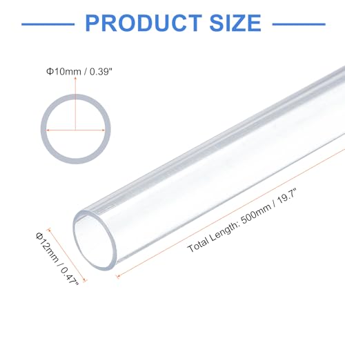 uxcell 10 Pcs Clear Plastic Rigid Tubing 10mm ID x 12mm OD, 0.5 Meters Length Round Polycarbonate Tubing for Aquarium Water Pipe, Water Cooling System, Plumbing - size: 10mm x 12mm