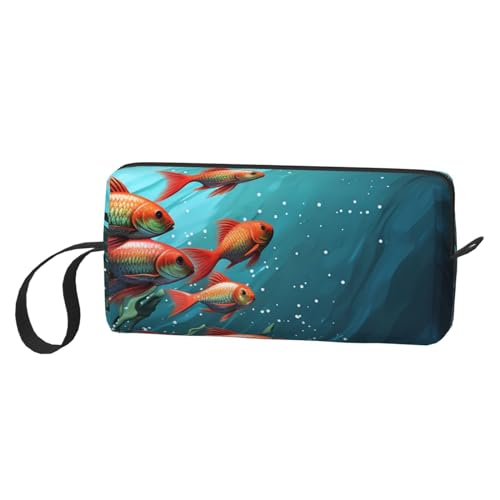 OUSIKA Fish Aquarium Cosmetic Bags for Women Portable Makeup Bag Travel Storage Bag Daily Receive Bag Large Capacity Toiletry Bag