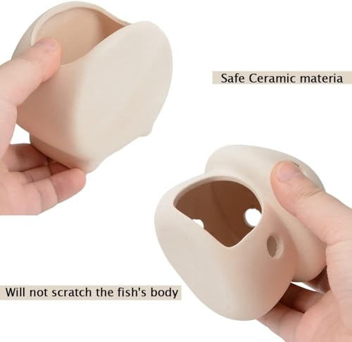 RUIAN Ceramic Fish Tank Decorations, Mushroom House and Cave with Round Cave for Small Shrimp to Rest and Breed,Hiding, Cichlid, Hermit Crabs (Beige) - color: Mushroom+base(beige)