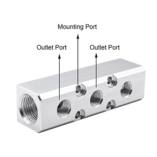 Air Manifold, 2 Way 4 Port Air Compressor Manifold, Aluminum Air Hose Inline Manifold Block Splitter, Pneumatic Manifold Air Distribution Block, NPT 1/2 Inch Supply Port, NPT 1/4 Inch Output Port - size: 1PSC 2 Way 4 Port（Silver）
