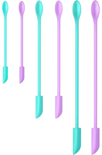 Silicone Spatula Set (6Pcs) - Mini Scraper Tool for Beauty & Food - Reach Every Last Drop, Multi-Size Spatulas for Makeup Jars, Lotion Bottles & Kitchen Containers (Blue and purple) - color: Blue and purple