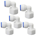 1/2"F Elbow to 3/8" Push-Fit for RO Water Filter, 5 Pcs | Elbow quick-connect fitting for reverse osmosis water filters, beverage dispensers & water purification. Plastic joint. - style: 1/2" Female Thread to 3/8" Quick-Connect Elbow