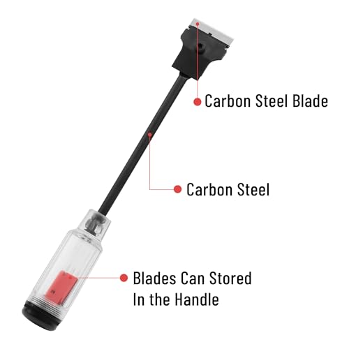 Bates- Long Reach Extension Scraper, 11-Inch, Razor Scraper with Extra 3 Double Edged Plastic & 3 Metal Blades, Long Handle Razor Blade Scraper, Razor Scraper, Window Scraper, Scraper Tool