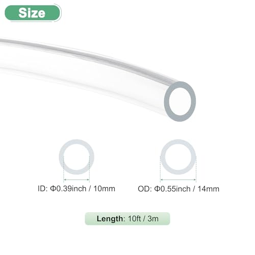M METERXITY Clear Plastic Tubing, 0.39Inch(10mm) ID 0.55Inch(14mm) OD, 10ft(3.0m) Length PVC Tube Low Pressure Flexible Vinyl Tubing for Garden/Water Hose Airline Tube Aquarium - size: 0.39"×0.55"×10ft