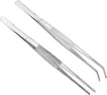 2 Pcs Straight and Curved Tip Tweezers 12 Inch, Stainless Steel Precision Tweezers Set with Serrated Tips Comfortable Ridged Handle, Tweezer Tongs for Cooking Repairing