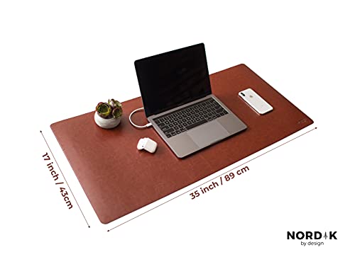 Nordik Leather Desk Mat - Whiskey Brown - Cable Organizer - Premium Mouse Mat & Desk Pad Protector - 35 X 17 Inch - Felt Vegan Leather - Large Office Mouse Pad & Blotter - color: Whiskey Brown