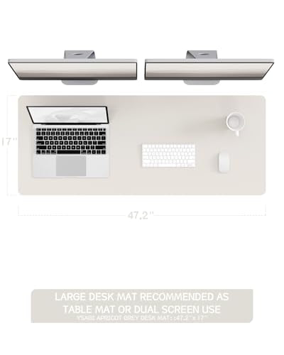 YSAGi Non-Slip Leather Desk Pad Long Size, Waterproof Laptop Computer Desk Keyboard Mat, Table Protector Blotter Mat, Large Mouse Pad for Office/Work/Home/Decor(Apricot Gray, 47" x 17") - color: Apricot Gray, size: 47" x 17"