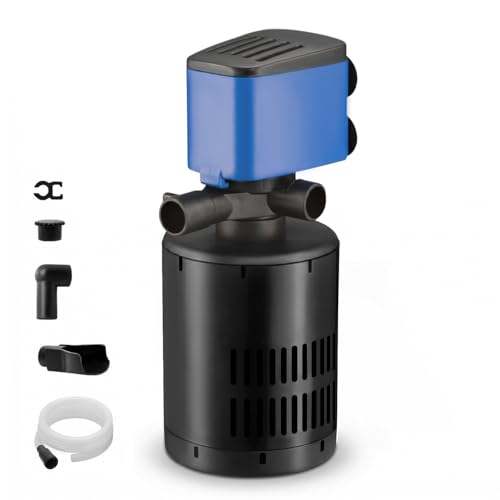 Aqua Dream 210 GPH Internal Aquarium Filter - 3 in 1 Submersible Powerhead Pump with Air Oxygenation & Sponge Filtration, 15W Adjustable Flow Water Cycling Pump for Fish Tanks - 6 Pcs - color: Blue; 6 Pc, size: 210 GPH with Filter