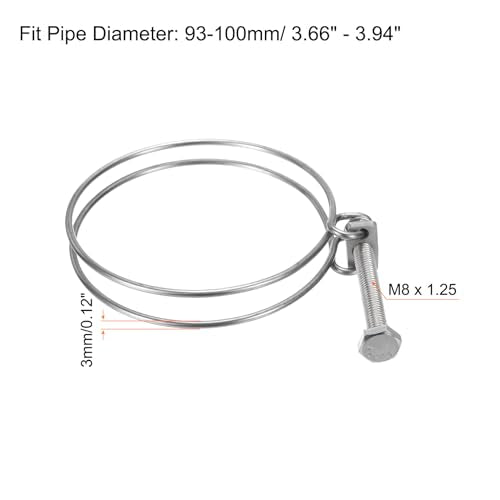 uxcell 10Pcs Double Wire Hose Clamp, 93-100mm Adjustable Stainless Steel Wire Hose Clips with M8 Bolt for Dust Collection Hose, Pump Hose Pipe - size: 93-100mm
