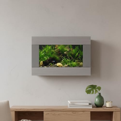 Aussie Aquariums 3.0 Wall Mounted Fish Tank Kit with LED Lighting, Built-in Filter System, Modern Space-Saving Design, Complete Accessories Set (Stainless Steel, View) - color: Stainless Steel, size: View