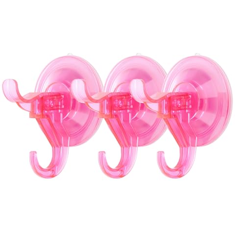 Antimbee 3 Pack Suction Cup Hooks, Clear Suction Cup Hanger, Removable Small Suction Cups for Shower, Bathroom, Glass, Door, Windows, Kitchen-Up to 11 lbs on Smooth Surface (Transparent Pink) - color: Transparent Berry Pink