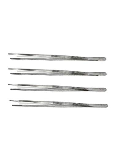 Cynamed Set of 4 Thumb Tweezer Mulipurpose Forceps 12in. Blunt Serrated Tips Stainless Steel