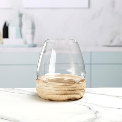 Glass Fish Bowl with Wooden Base - Clear Aquarium for Betta/Gold-Fish, Hydroponic Plant Vase, Desktop Tank, Art Deco Terrarium for Home Decor - size: 10cm