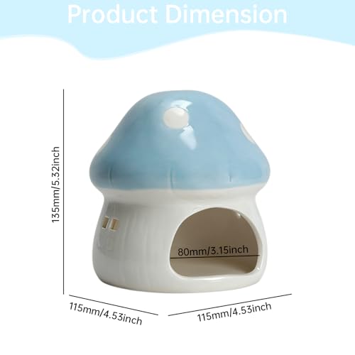 AnRui Ceramic Mushroom Aquarium Decor Cute Mini House Betta Fish Tank Accessories Decoration Hideaway Hideout Cave Ornament for Small Fish, Shrimp, Goldfish and Reptiles (Blue, Large) - color: Blue, size: Large