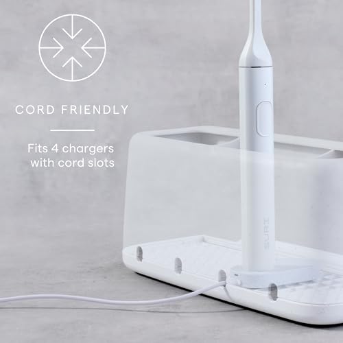 YouCopia The Ledge Toothbrush Holder, 3-Slot, Bathroom Vanity Counter Organizer with Cord Slots, Removable Base and Storage for Phones, Toothpaste and Accessories - size: 3-Slot