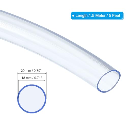 PATIKIL PVC Tubing 5/7" ID x 4/5" OD (18 mm x 20 mm) 5 Ft / 1.5 Meter, Flexible Clear Vinyl Tubing Water Hose Tube for Reverse Osmosis Systems Water Filters, Clear - size: 5/7" x 4/5" x 5 Ft