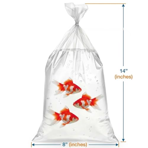 Jucoan 100 Pack 8" x 14" Clear Plastic Fish Bags, 3 Mil Extra Thick Leak-Proof Live Fish Shipping Bags Aquarium Transport Bag for Shrimps and Betta Fish