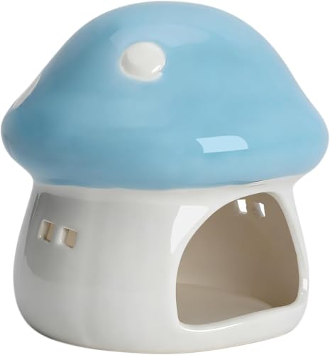 Aquarium Mushroom House Decorations, Ceramic Fish Tank Hideout Landscaping, Small Fish Hideaway Spawning Cave Decor for Shrimp Goldfish (Blue) - color: Blue