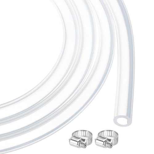 MECCANIXITY 10ft Clear Silicone Rubber Tubing 1/4" ID 1/2" OD Plastic Tube Flexible Air Hose for Brewing, Wine Making, Pump Siphon, 6.4mm x 12.7mm, with 2pcs Clamps - color: Clear, size: 1/4" x 1/2"