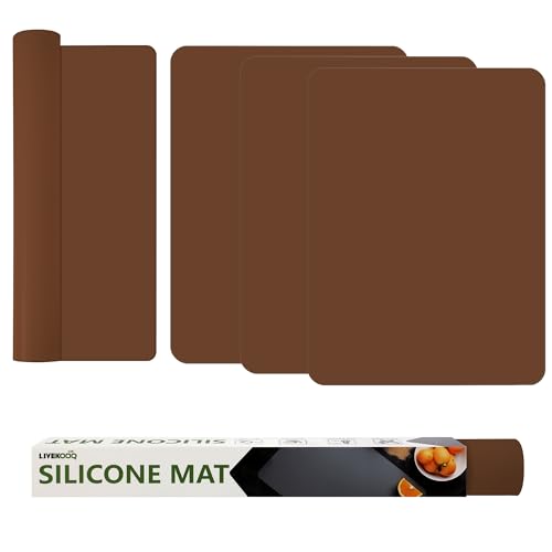 Silicone Mat for Kitchen Counter, Silicone Mat Trimable to Size (Brown, 15.7×11.8inch-4pcs), BPA-Free Silicone Placemat, Heat-Resistant NonSlip Table Mat for Air Fryer, Countertop Protector Mat - color: Brown, size: (M2 - 15.7''x 11.8‘’x 0.04'')
