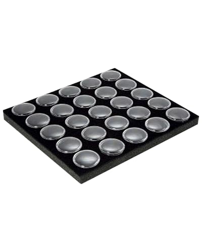 Novel Box Gem Jars 25 Small Size Gemstone tray | Black Tray Foam Sheet 7.8X7.8X0.75 | Jewelry Display Rock Storage Box Insert | Gemstone display Trays for Collectibles - color: Black Foam Liner with 25 Gem Jars