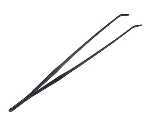 15 Inch Black Curved Aquarium Tweezers Stainless Steel Large with Carbonation Protection Coating Against Rust Long Reptiles Feeding Tongs for Aquatic Plants Lizards