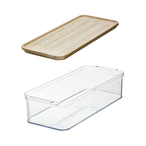 iDesign Recycled Plastic Crisp Storage Bin with Lid, The Rosanna Pansino Collection – 15.74” L x 6.61” W x 4.13” H, Clear Bin with Natural Wood Lid - size: Large