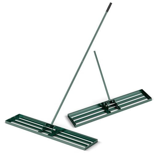 Goplus Lawn Leveling Rake, 46" x 10" Heavy Duty Level Lawn Tool w/ Ergonomic Handle for Soil, Effort-Saving Landscape Rake for Garden, Backyard, Golf Course, Farm, Pasture - style: 46" x 10", Green