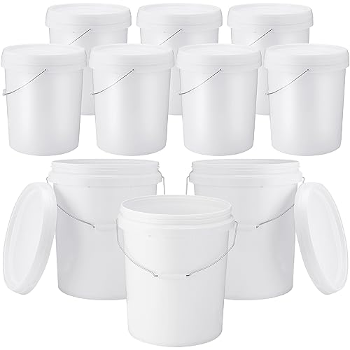 Gerrii 10 Pack White Plastic Bucket with Handle and Lid Food Storage Bucket Containers All Purpose Pail for Multipurpose Paint Water Art Crafts Projects Garage Organization (White,2.6 Gallon) - color: White, size: 2.6 Gallon