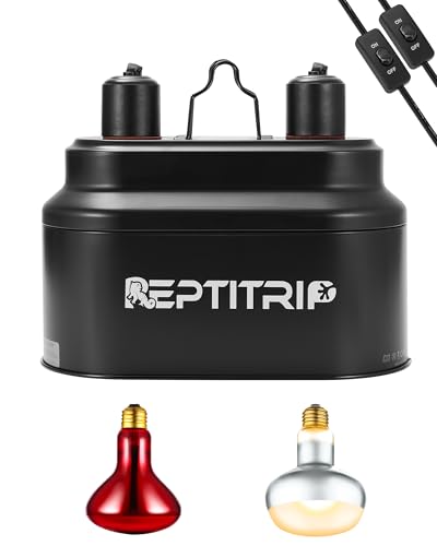 REPTITRIP Dual Reptile Lamp Fixture with 100W Daytime Heat & 100W Nighttime Infrared Heat Bulbs, 2 Independent Switches, Reptile Heat Lamp Combo Pack - No UVB - size: ST2