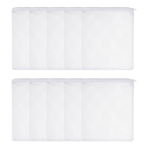 Aquarium Filter Media Bags, Fish Tank Fine Mesh Bag with Zipper Reusable Versatile 12 x 10 Inch, (White, 10Pcs), Intended for Fish Tank/Aquarium/Pond/Activated Carbon/Ceramic Rings - color: white, size: 12 x 10 in