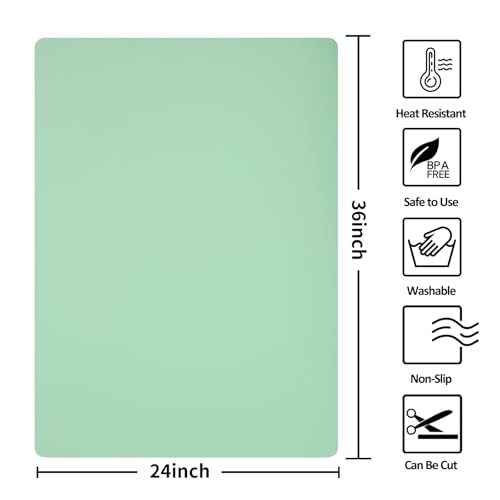 Silicone Mat Heat Resistant Mats for Countertop, Large Silicone Mats for Crafts Kitchen Counter Workbench Table protector, Size 36x24 inches Thick 2mm,Rolled Package,Light Green - color: Light Green, size: 36"L x 24"W