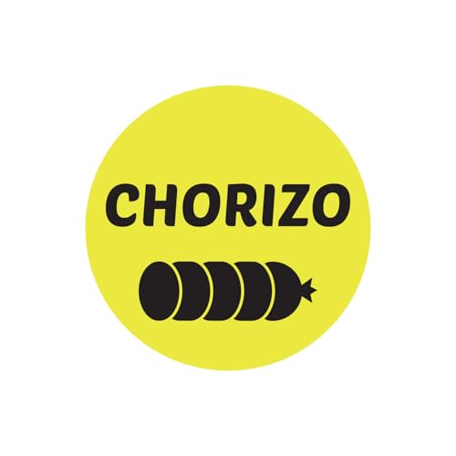 Chorizo Stickers - 1 Inch Round Circle Chorizo Food Labels in Bright Yellow for Restaurant Deli Food Truck, Supermarket Grocery Store Stickers Meat Meal Menu Choice Package Label - 300 Labels/Pack - color: Chorizo, size: 300 Labels