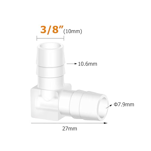 Quickun 3/8" Hose Barb 90 Degree Elbow L Fitting, Plastic 2 Way Equal Barbed Joint Splicer Mender Union Adapter Hose Fitting (Pack of 5) - size: 3/8" (5Pcs)