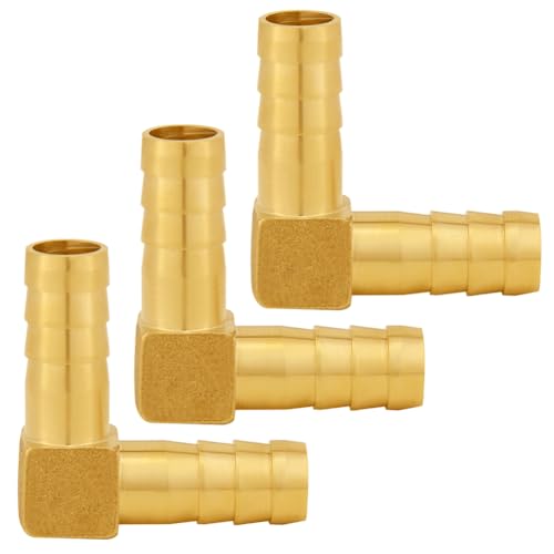 Uenede 3PCS Solid Brass 3/8"OD Barb Elbow Fittings 2-Way 90 Degree L Right Angle Block Barbed Fitting for Water/Oil/Gas - size: 3/8" Barb, style: Elbow (2-Way)