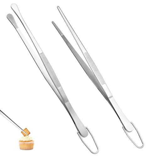 U-Taste 8" Kitchen Plating Tweezer Set: 18/8 Stainless Steel Food-Grade Metal Food Tong, Seamless-Welding, Flexible Pinching and Non-Slip for Serving, Decorating, Cooking, Baking (Round & Pointed Tip) - size: 8in (round+pointed tip)