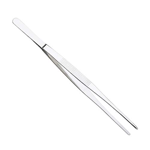 Stainless Steel Tweezers Straight Tip 10 inch, Durable Lightweight Garden Feeding Aquatic Plants Forceps Tongs with Comfortable Ridged Long Handle for Crafting Cooking Aquariums Repairing All-Purpose