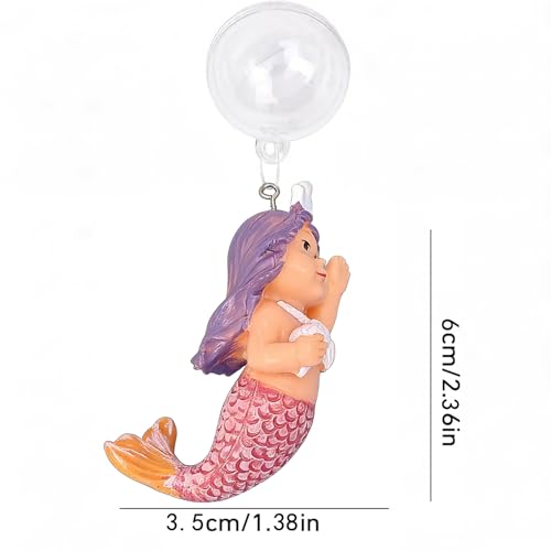 Floating Mermaid Aquarium Ornament, Handcrafted Cute Mermaid Statue with Floating Ball, Colorful PVC Resin Fish Tank Decor for Home Aquariums & Desktop Water Features (Red) - color: Red