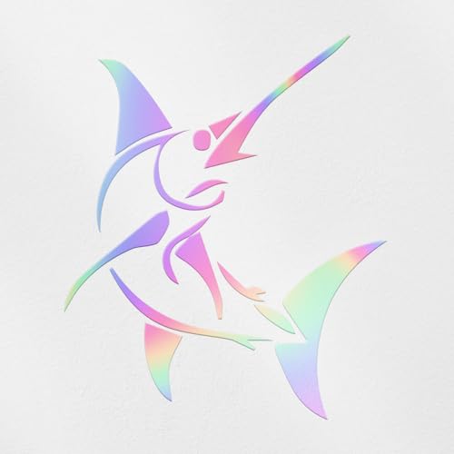 Decal Stickers of Stylized Marlin Fish (Hologram) (Set of 2) Premium Waterproof Vinyl Decal Stickers for Laptop Phone Accessory Helmet Car Window Mug Tuber Cup Door Wall - BICVER1512501HOW19Y24 - color: Hologram, size: 3.8'' x 4.4''