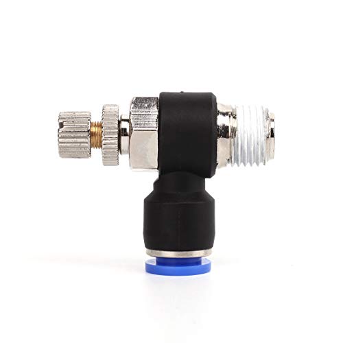 SNS 1/4"Tube OD x 1/8 NPT 90 Degree Elbow Air Flow Control Valve Push To Connect Fitting Speed control valve(10 PCS) JSC1/4-N01 - size: JSC1/4-N01