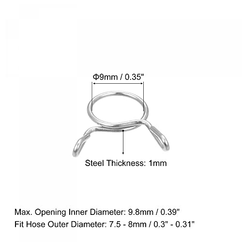uxcell Fuel Line Hose Clips, 20pcs 9mm ID Fit 10-10.5mm OD Hose 304 Stainless Steel Water Pipe Air Tubing Spring Hose Clamps for Motorcycle Scooter - size: 9mm