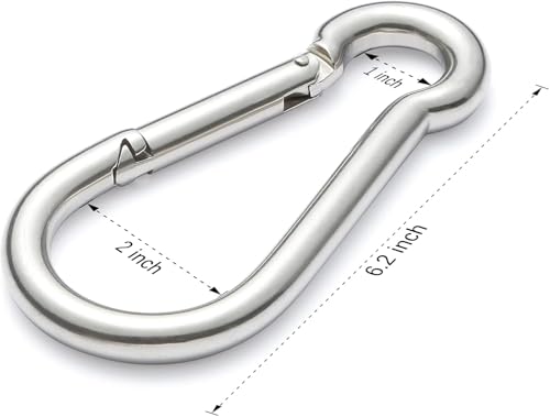 sprookber Stainless Steel Spring Snap Hook Carabiner - 304 Stainless Steel Caribeener Clips, Set of 6 - size: 6.2 Inch