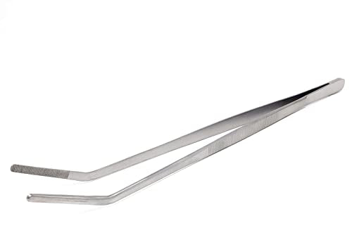 A2Z-Aquascaping Maintenance Tools Accessories,Anti-Rust Stainless Steel Tweezers Scissors Spatula for Aquarium Tank Clean, Fish Tank, Bonsai, Algae Scrapers (12" Serrated Tweezers - Angled)
