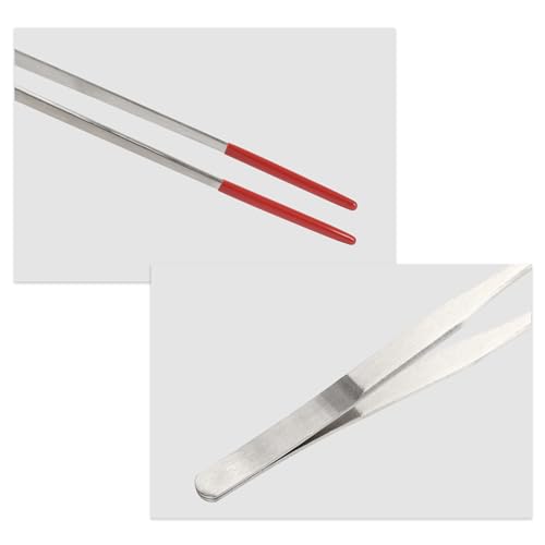 Reptile Feeding Tongs, Stainless Steel Lizard Feeding Tongs, Aquarium Straight Feeding Tweezers for Reptiles with Rubber Tip, Terrarium Feeding Tongs for Gecko, 10.63" Length, Red - color: Red, size: 10.63"