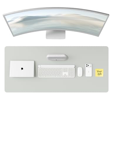 YSAGi Leather Desk Protector, Office Mat, Large Mouse Mat, Non-Slip PU Leather Blotter, Laptop Desk, Waterproof Writing Pad for Office and Home (Light Grey, 47" x 17") - color: Light Grey, size: 47" x 17"