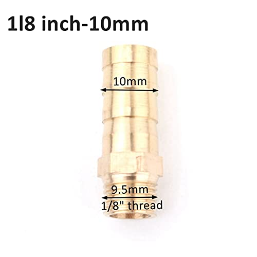 Lfang-Brass Hose Fitting 5pcs 1/8" Thread To 4/6/8/10/12mm Soft Hose Connector Garden Irrigation Adapter Aquarium Air Pump Line Fish Tank Hose Fittings, good wear resistance(Male 1l8 inch 10mm) - color: Male 1l8 Inch 10mm