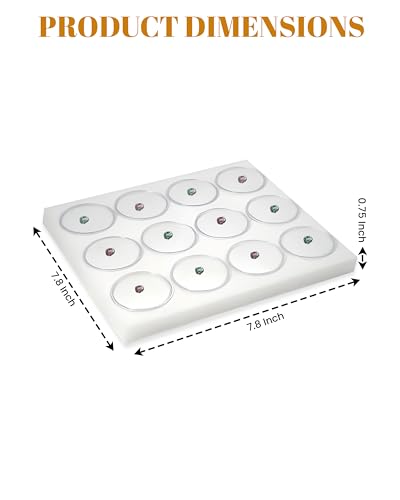 Novel Box Gem Jars 12 large Size Gemstone tray | White Tray Foam Sheet 7.8X7.8X0.75 | Jewelry Display Rock Storage Box Insert | Gemstone display Trays for Collectibles - color: White Foam Liner with 12 Gem Jars