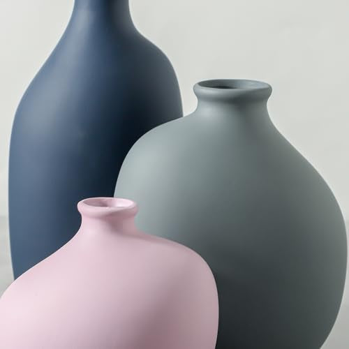 Ceramic Vase Set of 3,Decorative Vases Home Decor, Small Modern Boho Rustic Farmhouse Pottery Vases for Pampas Grass Dried Fresh Flowers,Bedroom,Living Room,Bookshelf, Mantel，Centerpiece Table Decor - color: 9099-2