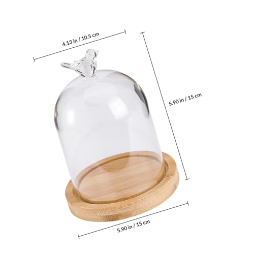 Happyyami Flower Glass Cover Display Cloche Dome Party Dried Flower Vase Plant Decor Bird House Decor Showcase Display Dome Cloche Tabletop Display Dry Flower Botanical Cute Room Wooden