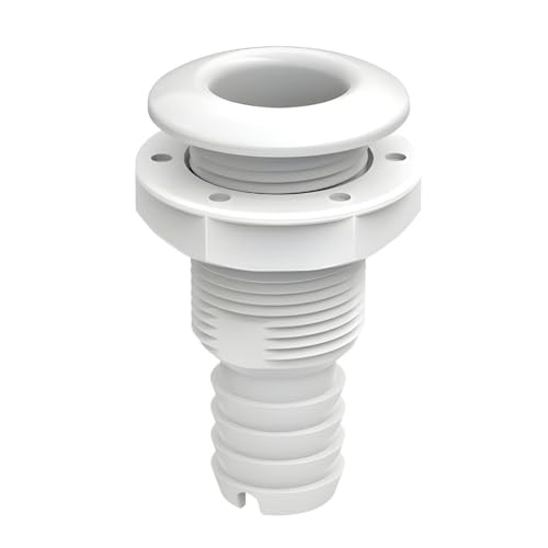 SEAFLO Thru Hulls Fitting Thru-Hull with Check Valve, 5/8”, 3/4”, 1”, 1-1/8”, 1-1/4”, 1-1/2”, or 2” Sizes, White/Black, Polypropylene/Nylon, 4-Year Warranty, (Choose Color, Size, and Pack Size) - color: White, size: 1-1/4", style: 1-pack